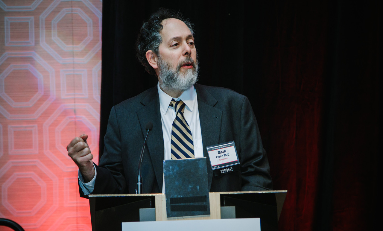 Cybergenetics CEO/CSO Dr. Mark Perlin accepts the Pittsburgh Smart 50 Impact Award. (Photo credit: Andrew Rush)